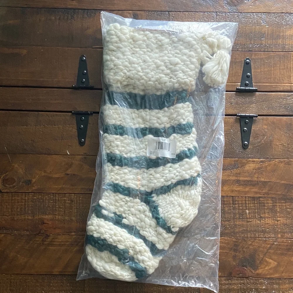 Chunky Knit Striped Stocking - Cream and Green